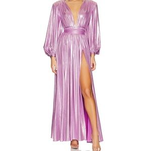 Bronx and Banco Lavender Purple Shimmer Metallic Zoe Maxi Gown Dress L